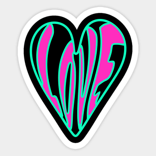 Hippie Style Love Heart, Pink, Turquoise and Black Sticker